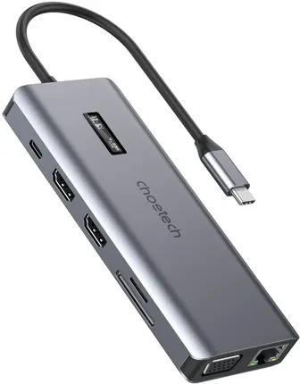 Аксесуар для смартфона Choetech HUB wielofunkcyjny z wyświetlaczem 12w1 USB-C do USB-C / USB-A / HDMI / VGA / AUX / SD / TF Gray