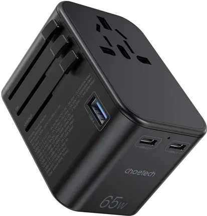 Зарядний пристрій Choetech szybka uniwersalna  sieciowa podróżna GaN 2 x USB Typ C / 65W Power Delivery Black (PD5009-BK)
