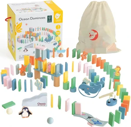 Іграшка доміно Classic World Drewniane Domino Tor Logiczny Przeszkód Układanka Montessori 100 El.