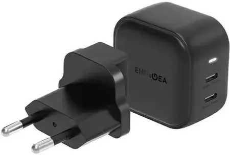 Зарядний пристрій Energea Ład Siec 2Xusb C Pd Pps 45W 2C Black Black Us Eu Travelite Gan45, фото 1