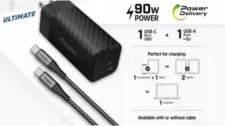 Зарядний пристрій Energizer Sieciowa Ultimate Multiplug Gan 90W Pd Black, фото 3