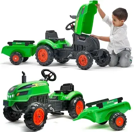 Іграшка Falk Traktorek X Tractor Green Z Przyczepką Klakson, фото 1