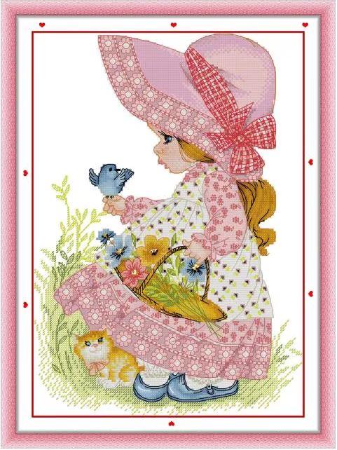 Набір для вишивання за нанесеною на канву схемою “Girl 3”. AIDA 14CT printed , 29*38 см., фото 1