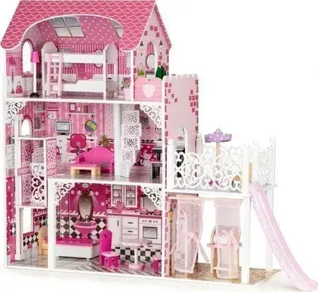 Іграшка Ecotoys Drewniany Domek Dla Lalek Z Windą Tarasem I Zjeżdżalnią, фото 4