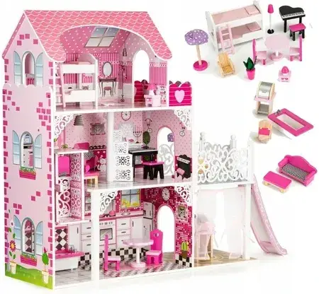 Іграшка Ecotoys Drewniany Domek Dla Lalek Z Windą Tarasem I Zjeżdżalnią, фото 5