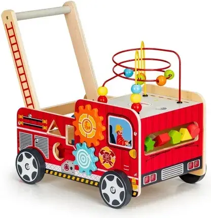 Ходунки дитячі Ecotoys Drewniany Pchacz Edukacyjny Z Klockami Straż, фото 1
