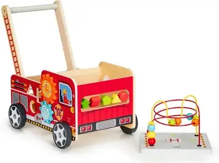 Ходунки дитячі Ecotoys Drewniany Pchacz Edukacyjny Z Klockami Straż, фото 3