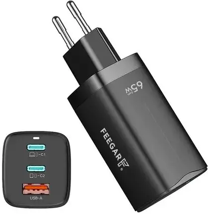 Зарядний пристрій Feegar Gall GaN 65W USB-A USB-C Black, фото 2