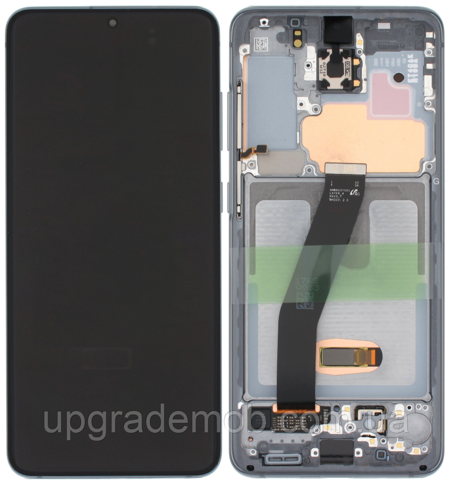Дисплей модуль тачскрин Samsung G980 Galaxy S20/G981 чорний Amoled оригінал сервісне паковання з рамкою сірого кольору Cosmic Grey, фото 1
