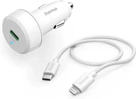 Автозарядка Hama PD/Qualcomm 20W + USB-C - Lightning biała (201611)