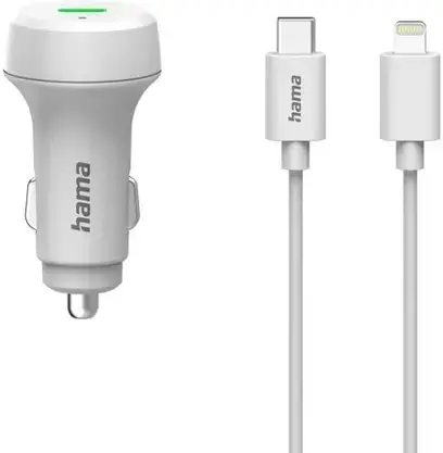 Автозарядка Hama PD/Qualcomm 20W + USB-C - Lightning biała (201611), фото 5