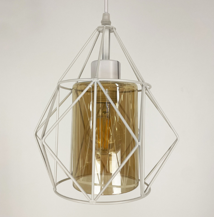 Підвіс у білому корпусі із янтарним плафоном 12652/1 WT+AM, фото 1