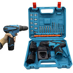 Шуруповерт у кейсі з 2 акумуляторами 12V, W12 з набором біт, свердл та насадок / Акумуляторний шуруповерт