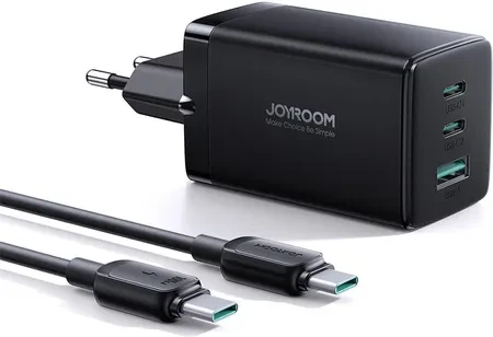 Зарядний пристрій Joyroom szybka  GaN 65W USB, 2x USB C Black +  USB C - USB C 100W 1.2m (TCG01)