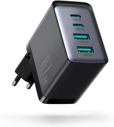 Зарядний пристрій Joyroom  GaN 67W 4 porty (2x USB, 2x USB C) Black (TCG02) +  USB C – USB C 100W 1.2m