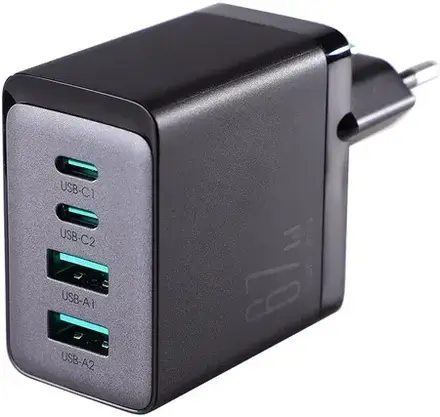 Зарядний пристрій Joyroom GaN 67W 4 porty (2x USB, 2x USB C) Black (TCG02) + USB C – USB C 100W 1.2m, фото 3