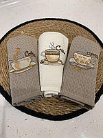 Комплект кухонных полотенец на подарок вафельное полотно 3 шт Турция 40*60 см Coffe