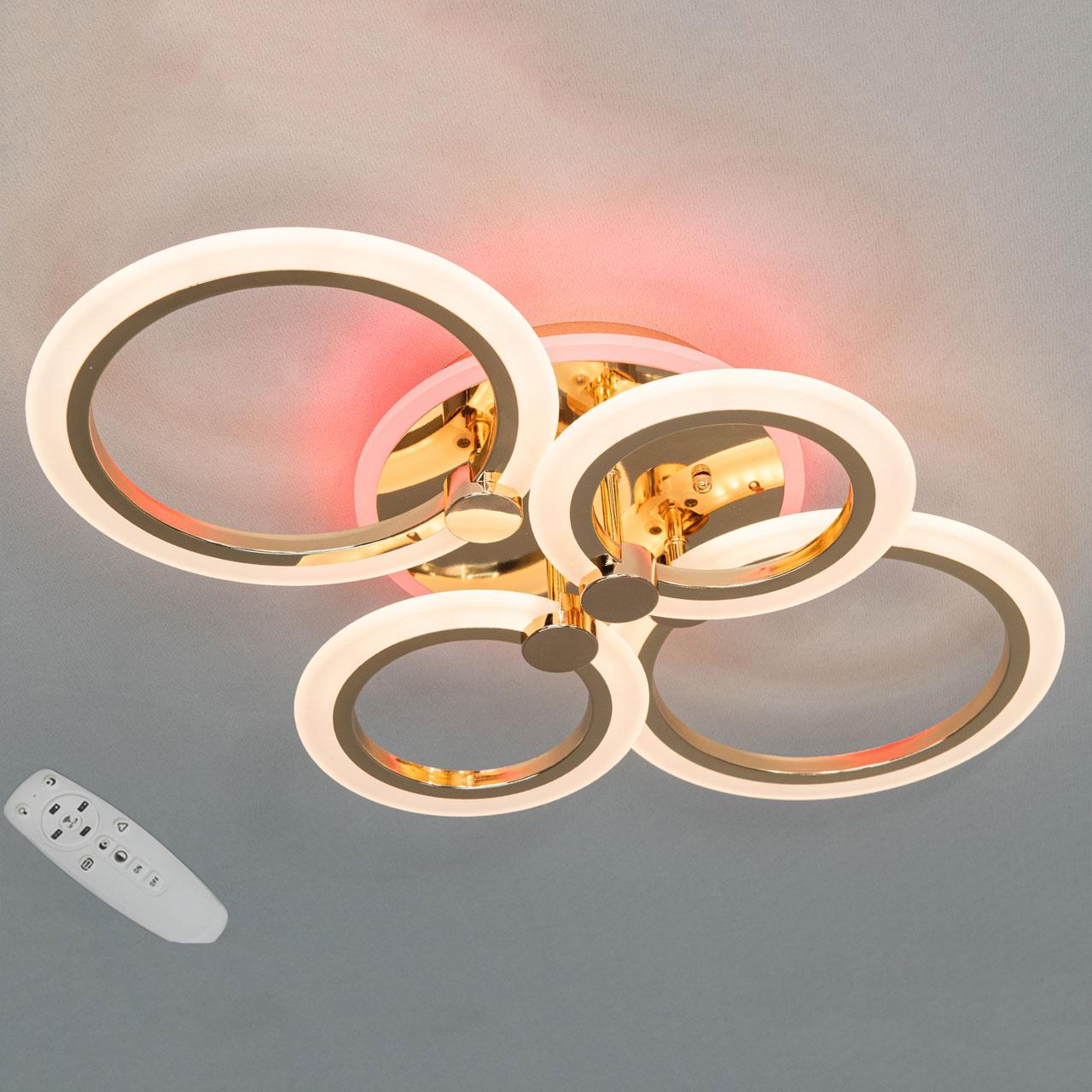 Світлодіодна люстра 60 Вт з підсвічуванням основи та пультом д/к колір каркасу золотий D-A9133/4G LED 3color, фото 1