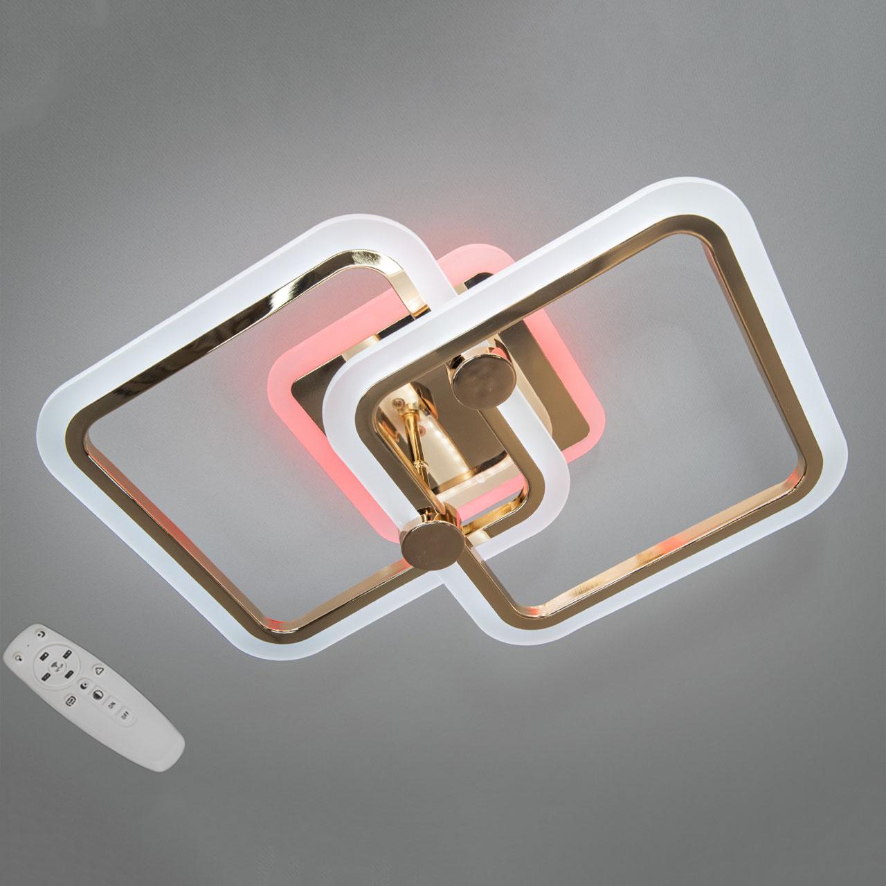 Світлодіодна люстра 50 Вт з підсвічуванням основи та пультом д/к колір каркасу золотий D-A9319/2G LED 3color, фото 1