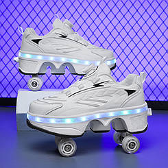 Роликові кросівки Spark White Led - стиль і швидкість у русі, на 4 колесах, білі (RKL-29)