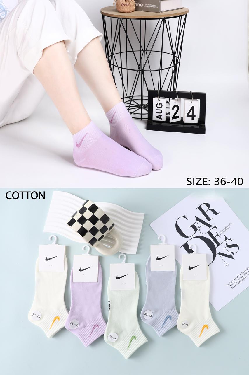 Жіночі бавовняні шкарпетки з кольоровим логотипом Nike (упак. 10 пар, 36-41 р.)
