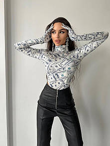 Жіночий стильний боді з рукавичками з малюнком долар