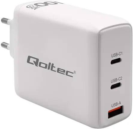 Зарядний пристрій Qoltec  Sieciowa 100W Gan , 5-20V 1.5-3A 2Xusb-C Pd 1Xusbqc 3.0 Biała