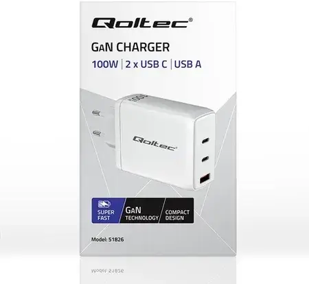 Зарядний пристрій Qoltec Sieciowa 100W Gan , 5-20V 1.5-3A 2Xusb-C Pd 1Xusbqc 3.0 Biała, фото 5