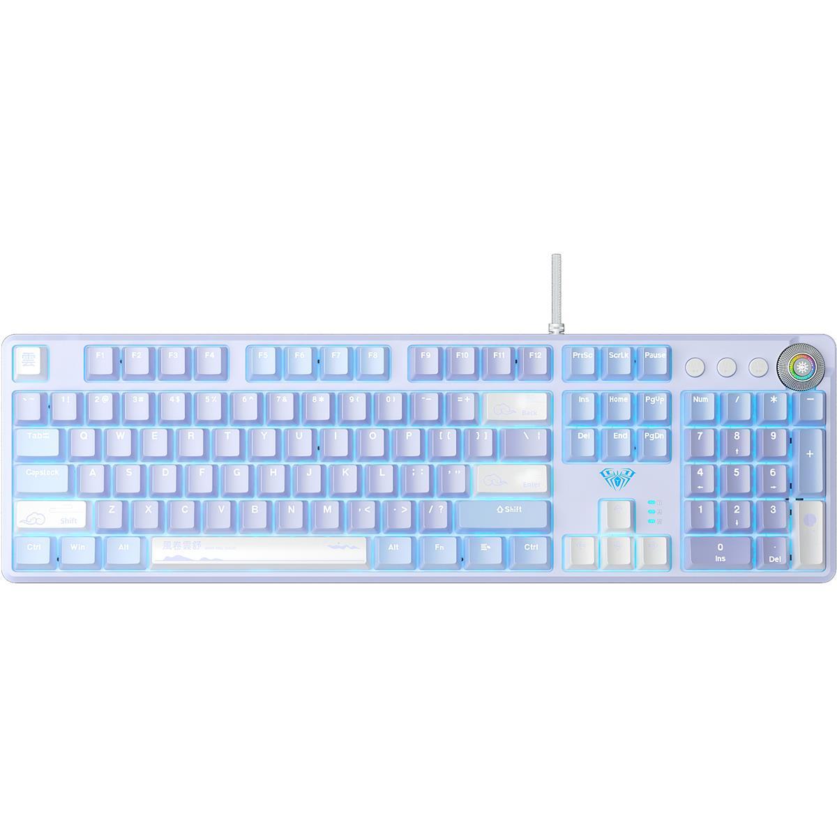 Механічна клавіатура Aula F2088 PRO, White/Violet, +9 Purple keys, KRGD Blue, RGB-підсвітка (6948391234915)