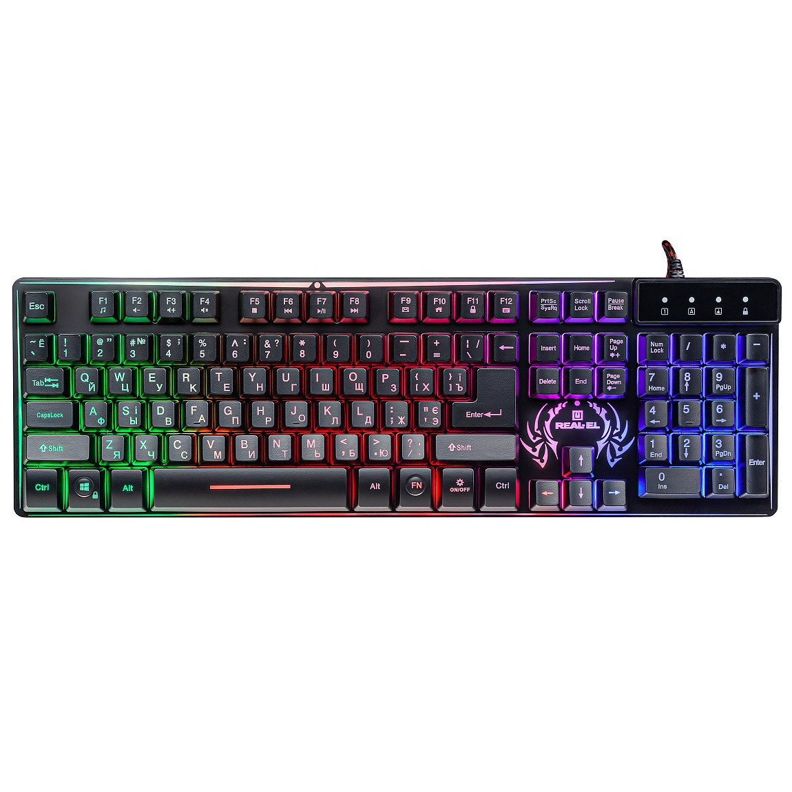 Клавіатура FrimeCom FC-801A Black — мембранна, 108 клавіш, USB, ENG/UKR/RU, з підсвіткою, фото 1