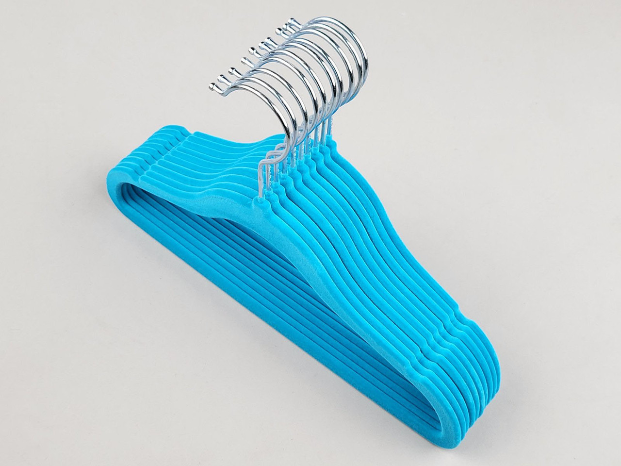 Плічка дитячі флоковані (оксамитові, велюрові) блакитного кольору, довжина 29,5 см, в упаковці 10 штук