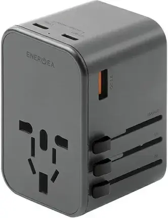 Зарядний пристрій Energea Ład Siec 1Xusb 2Xusb C Pd Pps Qc 3 0 65W 1A2C Adapter 4W1 Us Ua Eu Uk Gray Gunmetal Travelworld Gan65W, фото 1