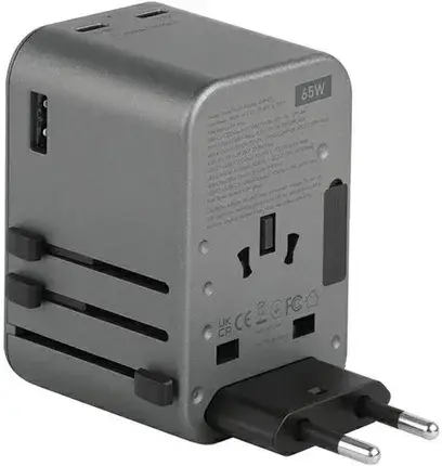 Зарядний пристрій Energea Ład Siec 1Xusb 2Xusb C Pd Pps Qc 3 0 65W 1A2C Adapter 4W1 Us Ua Eu Uk Gray Gunmetal Travelworld Gan65W, фото 3