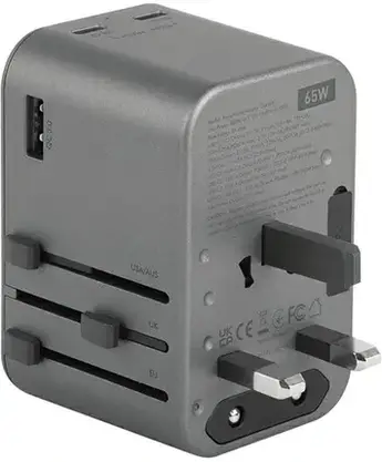 Зарядний пристрій Energea Ład Siec 1Xusb 2Xusb C Pd Pps Qc 3 0 65W 1A2C Adapter 4W1 Us Ua Eu Uk Gray Gunmetal Travelworld Gan65W, фото 5