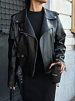 Куртка косуха чорна AFT Basic екошкіра на підкладі жіноча No2303