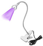 Світлодіодна лампа для сушіння гель-лаку з USB-портом та прищіпкою 5 Вт ультрафіолетова для манікюру HA-141, фото 2