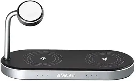 Зарядний пристрій Verbatim Wcs 03 Aluminiowy 3 W 1 Qi Mfi Dual Wireless Apple Watch Charger, фото 1