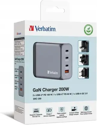 Зарядний пристрій Verbatim Gan 4 W 1 200W, фото 6
