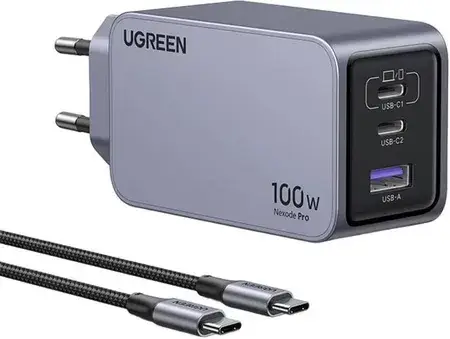 Зарядний пристрій Ugreen Nexode 3- Port Szybka Gan 100 W / 2X Usb-C Usb, фото 1