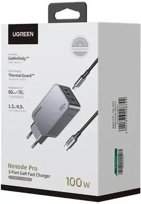 Зарядний пристрій Ugreen Nexode 3- Port Szybka Gan 100 W / 2X Usb-C Usb, фото 4