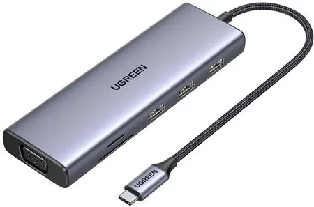 Чохол для телефону Ugreen Hub Usb C Cm498 3X 3 0 Hdmi 4K 30Hz Vga Rj45 Sd Tf Pd 100W