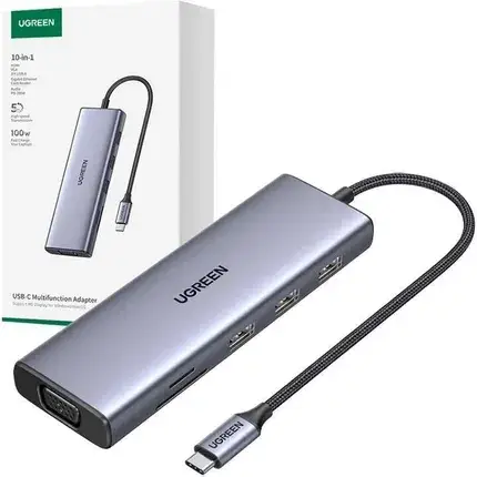Чохол для телефону Ugreen Hub Usb C Cm498 3X 3 0 Hdmi 4K 30Hz Vga Rj45 Sd Tf Pd 100W, фото 3