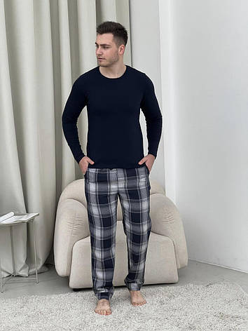 Домашній піжамний комплект для чоловіків COSY(штани+лонгслів НН) темно-синій/сірий, фото 1
