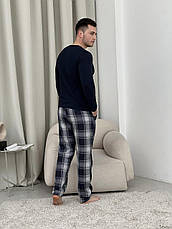 Домашній піжамний комплект для чоловіків COSY(штани+лонгслів НН) темно-синій/сірий, фото 3