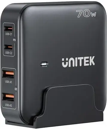 Зарядний пристрій sieciowa biurkowa Unitek GaN 70W 2xUSB-A + 2xUSB TYP-C - Black (P1228ABK01-EU), фото 1