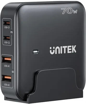 Зарядний пристрій  sieciowa biurkowa Unitek GaN 70W 2xUSB-A + 2xUSB TYP-C - Black (P1228ABK01-EU)