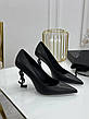 Жіночі чорні шкіряні туфлі YSL Opyum Pumps на фігурному чорному підборі туфлі Yves Saint Laurent Ів Сен Лоран, фото 9
