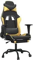 Игровое кресло vidaXL Fotel gamingowy z podnóżkiem, Black-złoty, sztuczna skóra (3143655)