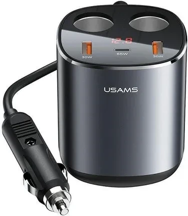 Автозарядка Usams Rozgałęźnik 2Xusb-A 1Xusb-C C28 245W Gray Grey Cc151Tc01 (Us-Cc151)