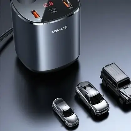 Автозарядка Usams Rozgałęźnik 2Xusb-A 1Xusb-C C28 245W Gray Grey Cc151Tc01 (Us-Cc151), фото 4